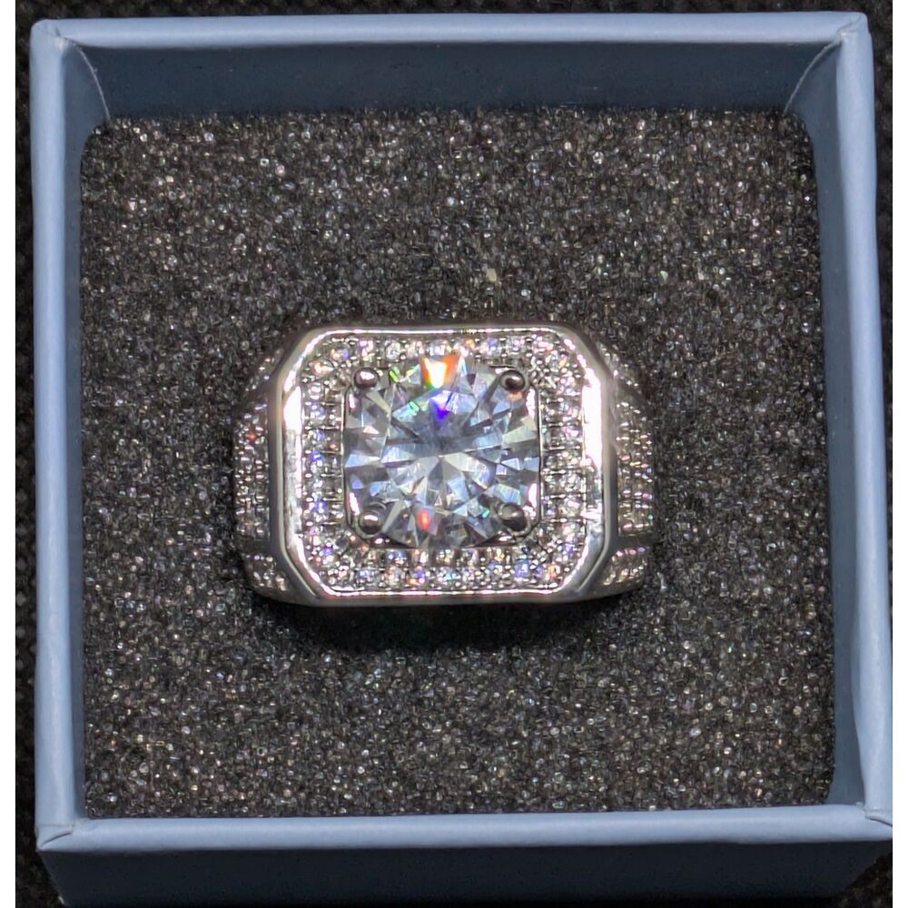 New Mens Iced Out Square Statement Moissanite Accent Ring Adjustable Size 10-12
